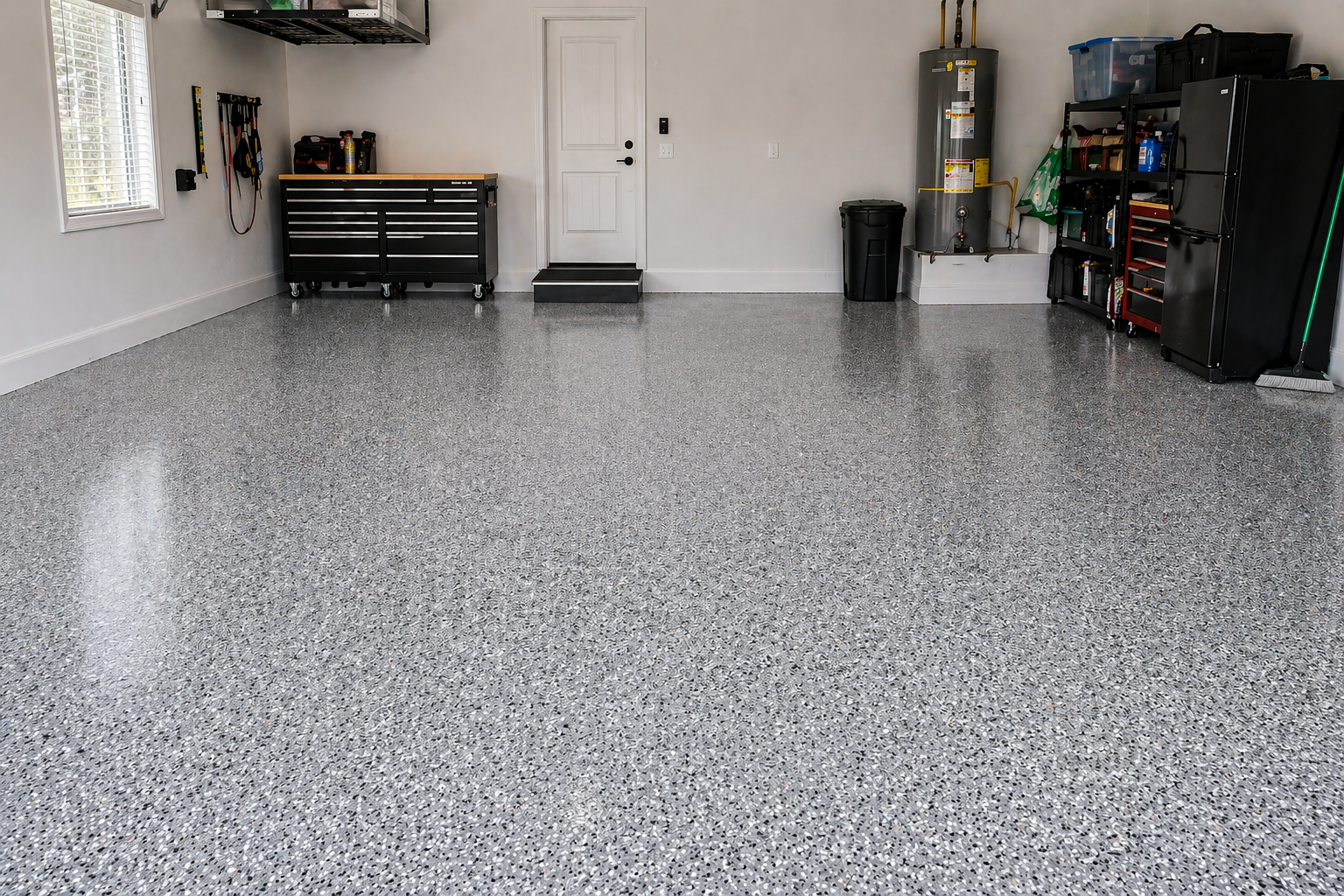 Premium Garage Floor with Black Doors